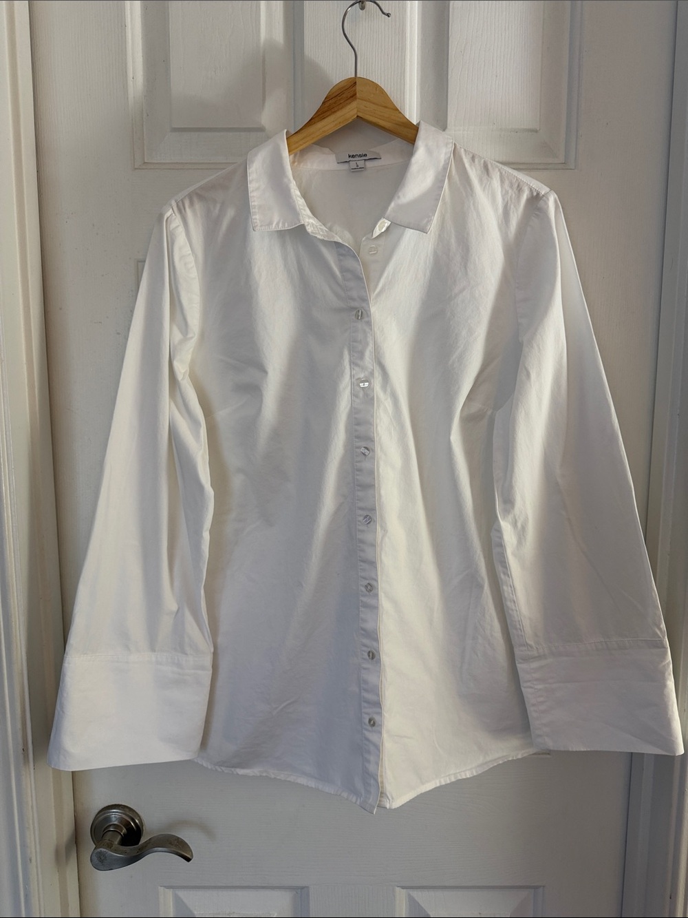 Kensie White Collared Button-Down Shirt bell sleeve large